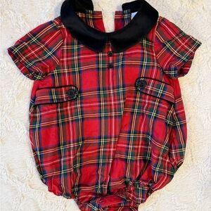 Red Plaid Baby Romper with Black Collar